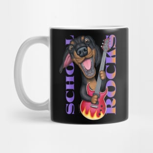 doxie funny and cute teacher School Rocks dachshund with guitar having fun Mug